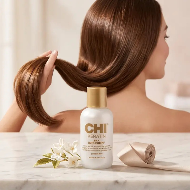 سرم کراتین و ابریشم CHI Keratin Silk Infusion حجم 15 میل؛ سرم بدون آبکشی برای افزایش نرمی و درخشندگی، بهبود حالتپذیری و کمک به کنترل وز مو.