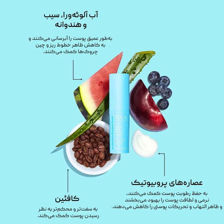 بالم دور چشم TULA Glow + Get It حجم 10 گرم با طراحی استیکی، حس خنکی فوری و جلوهای روشن و شاداب در اطراف چشم ایجاد میکند. قابل استفاده زیر و روی آرایش و مناسب استفاده در طول روز؛ فاقد عطر و رتینول و Cruelty-Free طبق بستهبندی محصول.