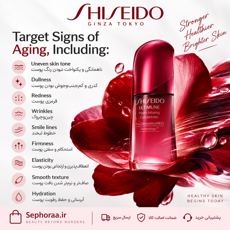 سرم روشن کننده و جوانساز و تقویت کننده سد دفاعی پوست شیسیدو آلتیمون Power Infusing Concentrate حجم 75 میل با جعبه- اصل