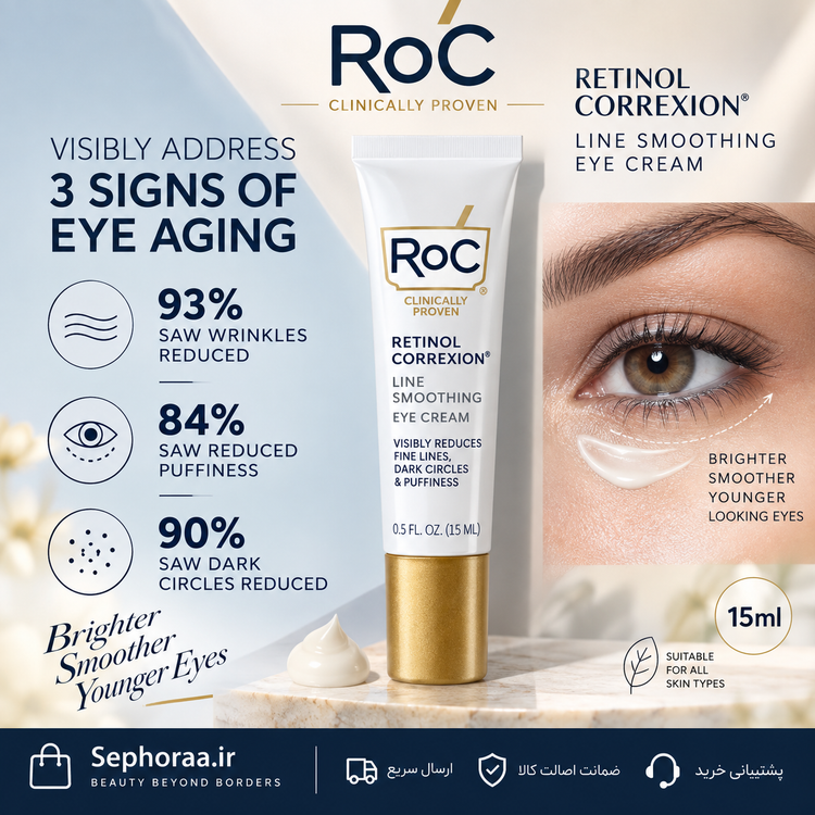 کرم دور چشم رتینول راک RoC Retinol Correxion Line Smoothing Eye Cream حجم 15 میل / فولسایز - اصل