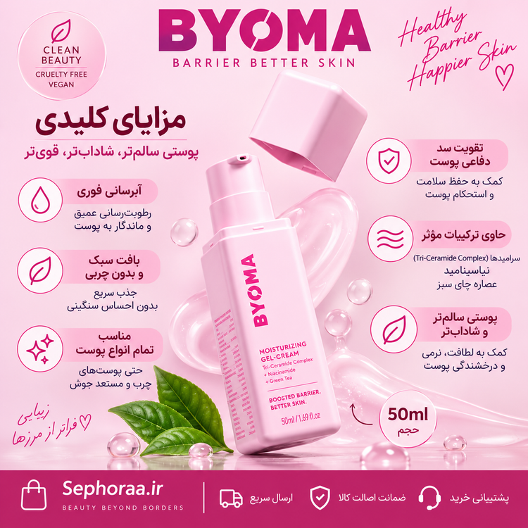 ژل کرم مرطوبکننده تقویت کننده سد دفاعی پوست بایوما BYOMA Moisturizing Gel-Cream حجم 50 میل